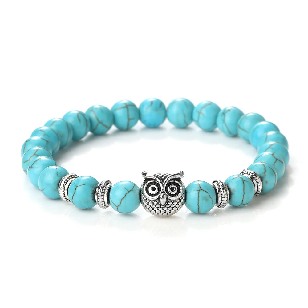 Natürliche Stein Perlen Eule Armbänder Malachit Rock Lava Armreifen Charme Strang Elastische Energie Yoga Buddha Schmuck Für Frauen Männer