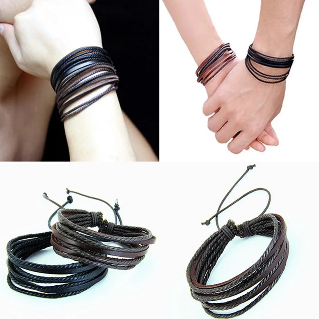 Heiß verkaufen hand gewebte Modeschmuck Frauen Männer hand gewebte Mode mehr schicht ige Leder geflochtene Seil Armband Armband