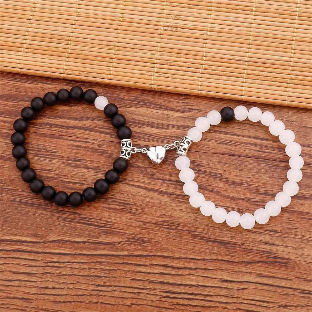 2 Teile/satz Perlen Paar Armbänder Naturstein Abstand Herz Magnet Armband Für Liebhaber Mode Liebhaber Schmuck Geschenk
