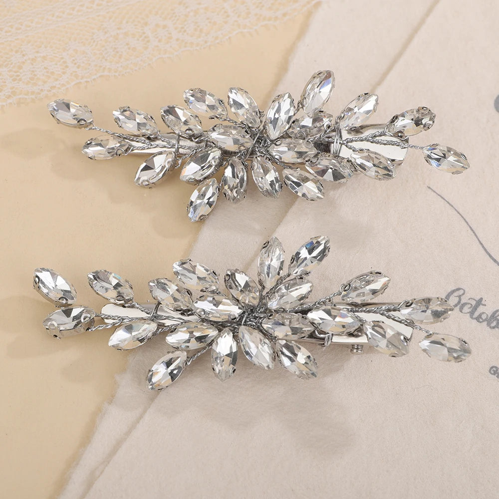 2PCS Strass Haarspange für Hochzeit Braut Kopfschmuck Silber Schwarz Braut Haarschmuck Grün Rot Tiara Blau Lila Ornamente