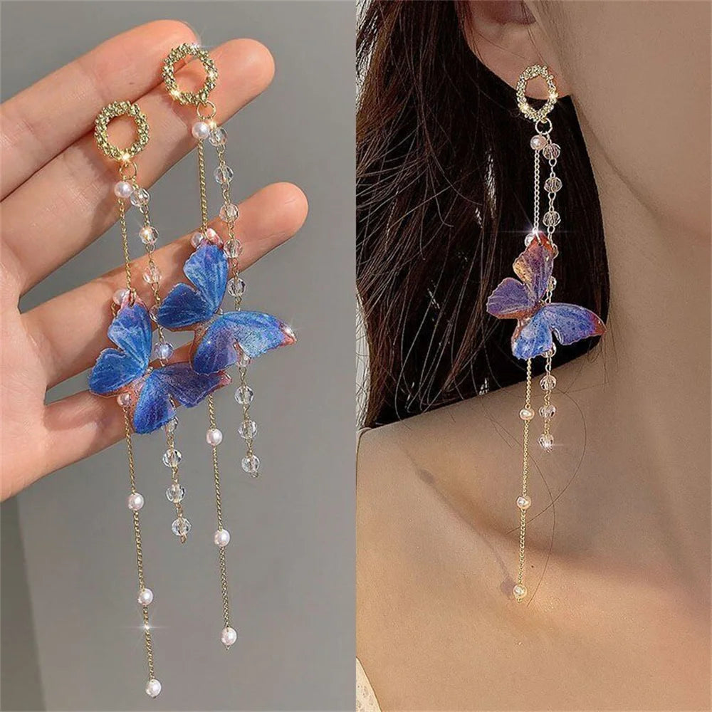 Neue Luxus Frauen Zirkon Kristall Perlen lange Quaste Schmetterling Ohrringe Ohr stecker Schmuck Geschenke