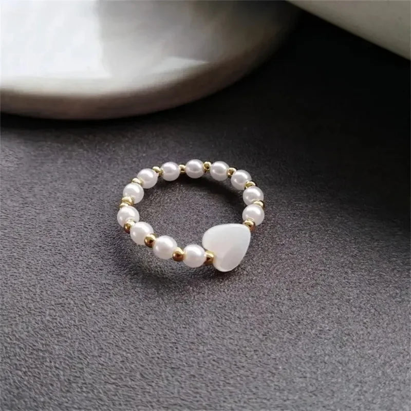 Ringe für Frauen, elegantes Herz, Imitationsperle, Fee, Vintage, schlicht, Retro, Zeigefingerring, weiß, süß, minimalistischer Schmuck, Geschenk