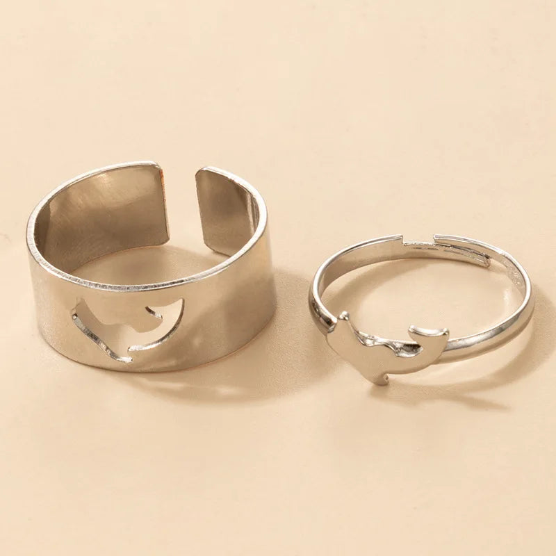Vintage Einfache Tier Butterlfly Sterne Mond Herz Offene Ringe Für Frauen Mädchen Gothic Schmuck 2PCS Punk Schwarz Paar Ring set