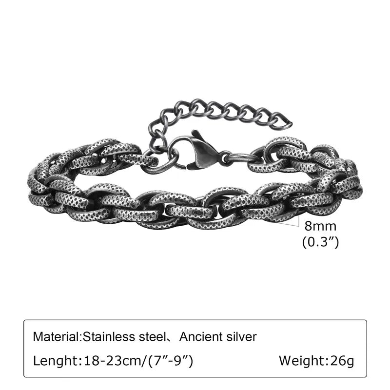 Hiphop 8mm handgefertigte Gliederkettenarmbänder für Männer Teenager Jungen, Punk Vintage Edelstahl Kettenarmband Schmuck Geschenke