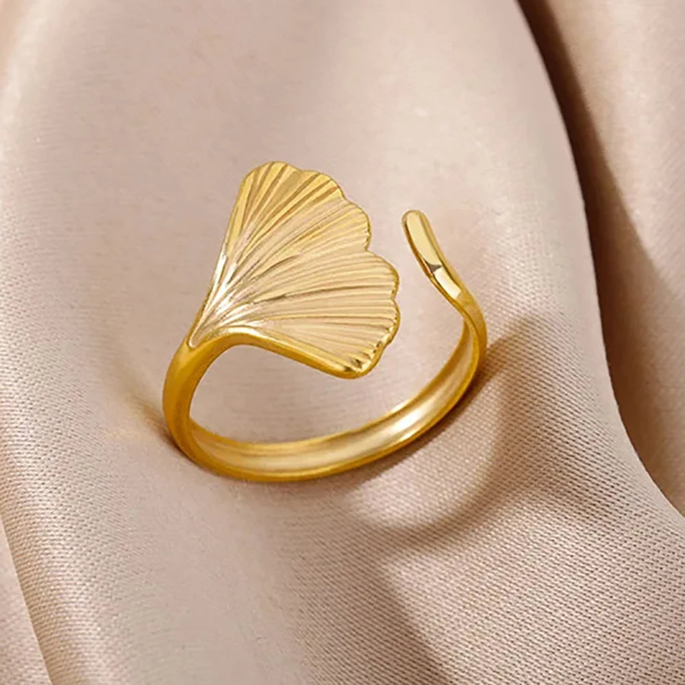 Gold Farbe Edelstahl Shell Ringe Für Frauen Vintage Oval Blau Stein Einstellbare Ring Fashion Party Schmuck Jahrestag Geschenk