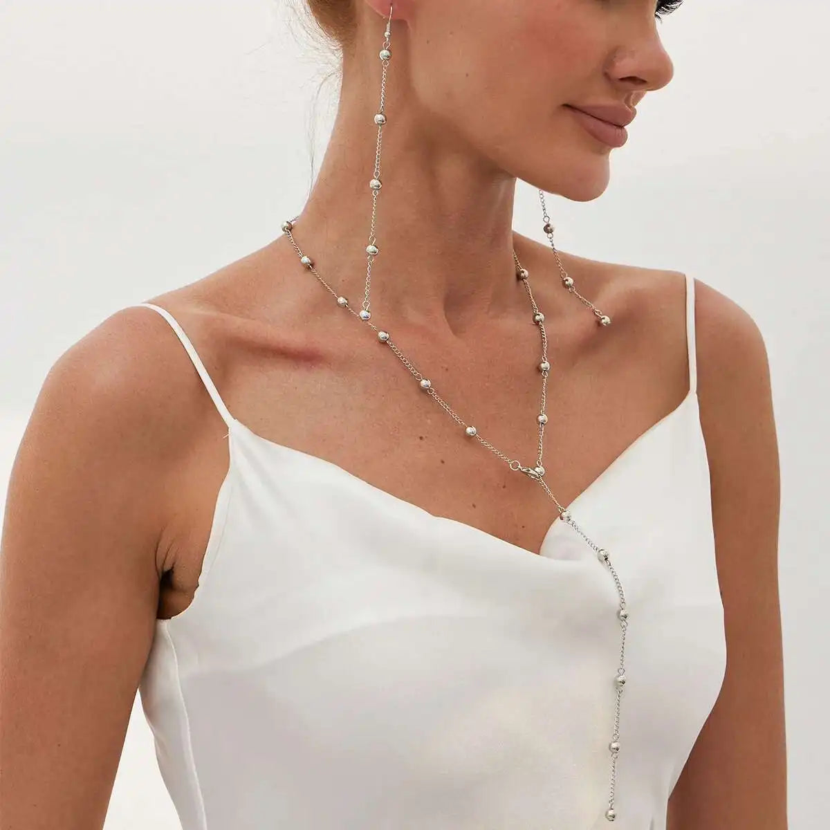 Lacteo Trendy Y-förmige dünne Kette kleine CCB Perlen Halskette Tropfen Ohrringe Sets für Frauen lange Quaste Anhänger eleganten Schmuck 2025