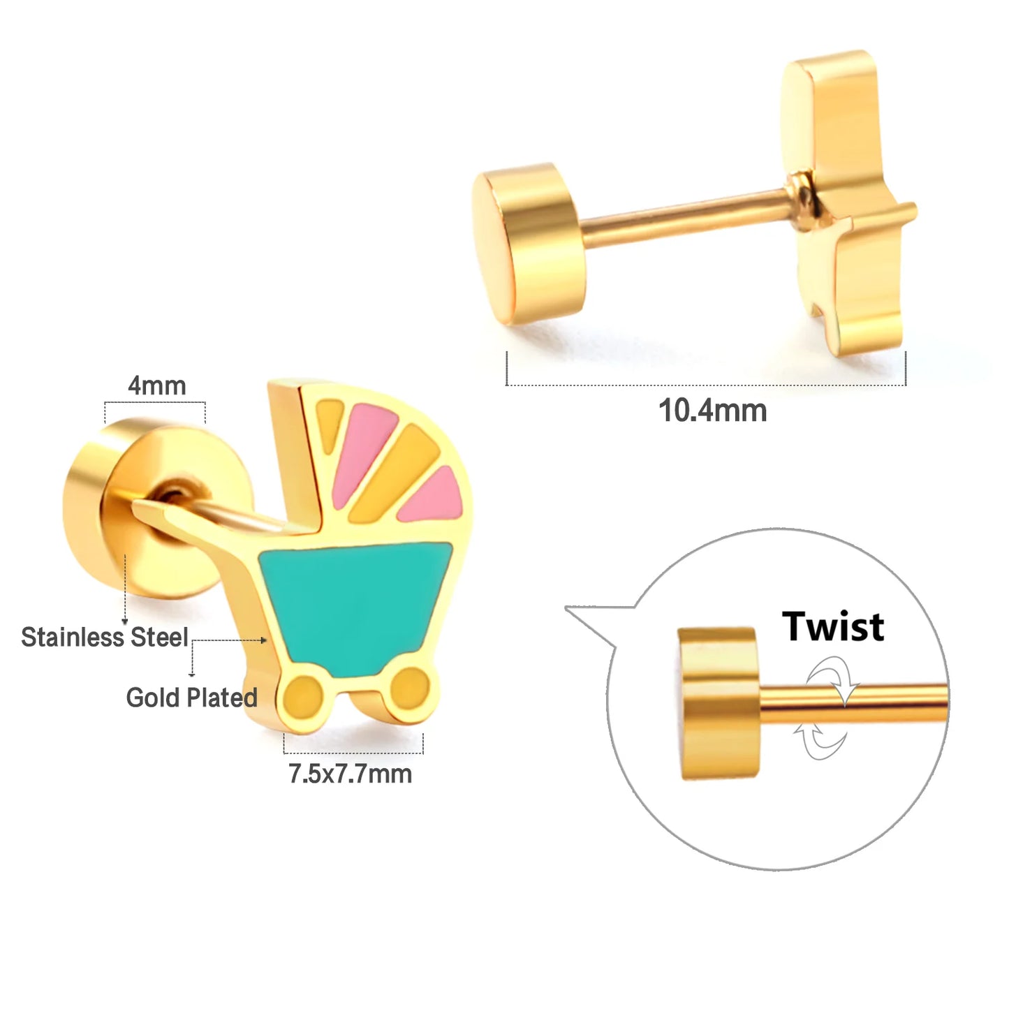 LUXUKISSKIDS Ohrstecker aus chirurgischem Stahl für Mädchen/Frauen, Erdbeere, Regenbogen, niedliches romantisches Piercing, winziger Schmuck mit hypoallergenkeit