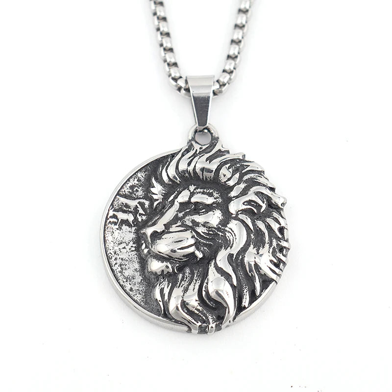 Wolf & Löwe Anhänger Halskette mit nordischen Runen Vintage Stil Wikinger Tribal Kette für Männer, Punk Biker Edelstahl Schmuck Geschenk