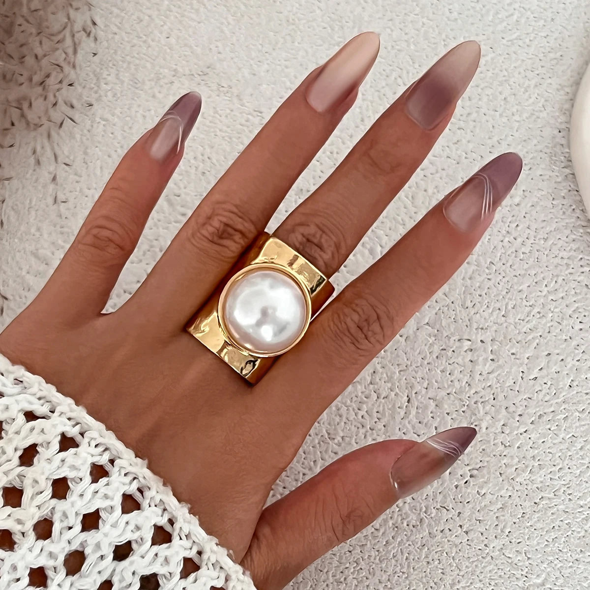Ingemark Punk Übertrieben Unregelmäßige Metall Weit Offene Einstellbare Ringe für Frauen Imitation Perle Geometrische Finger Ring Männer Schmuck