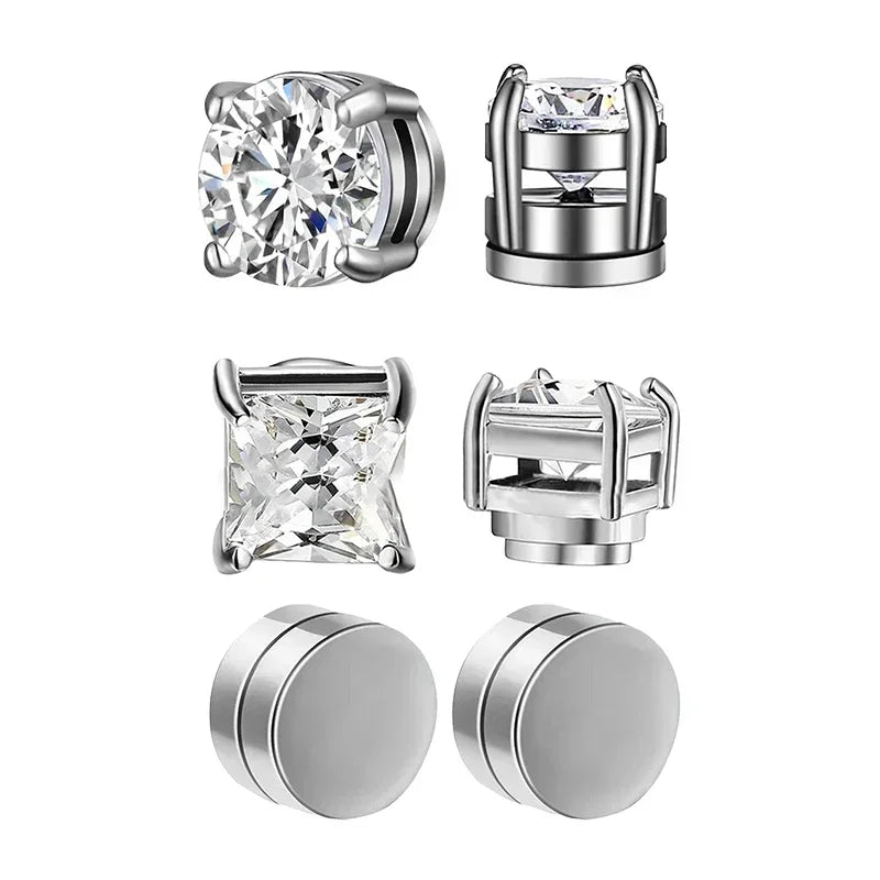 1/3Pairs 6MM Kristall Magnetische No-Pierce Edelstahl Stud Ohrringe für Männer Punk Zirkon Magnet Ohrringe nicht Piercing Schmuck