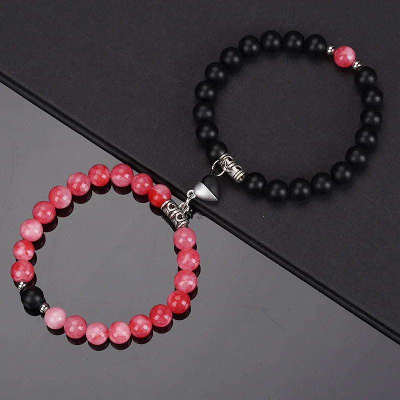 2 Teile/satz Perlen Paar Armbänder Naturstein Abstand Herz Magnet Armband Für Liebhaber Mode Liebhaber Schmuck Geschenk