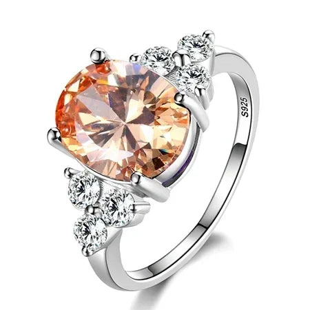 Zirkonringe aus 925er-Sterlingsilber mit weißem, rosa, hellblauem Champagner-Zirkon, ovalem Stein, Modeschmuck, Partygeschenke für Frauen