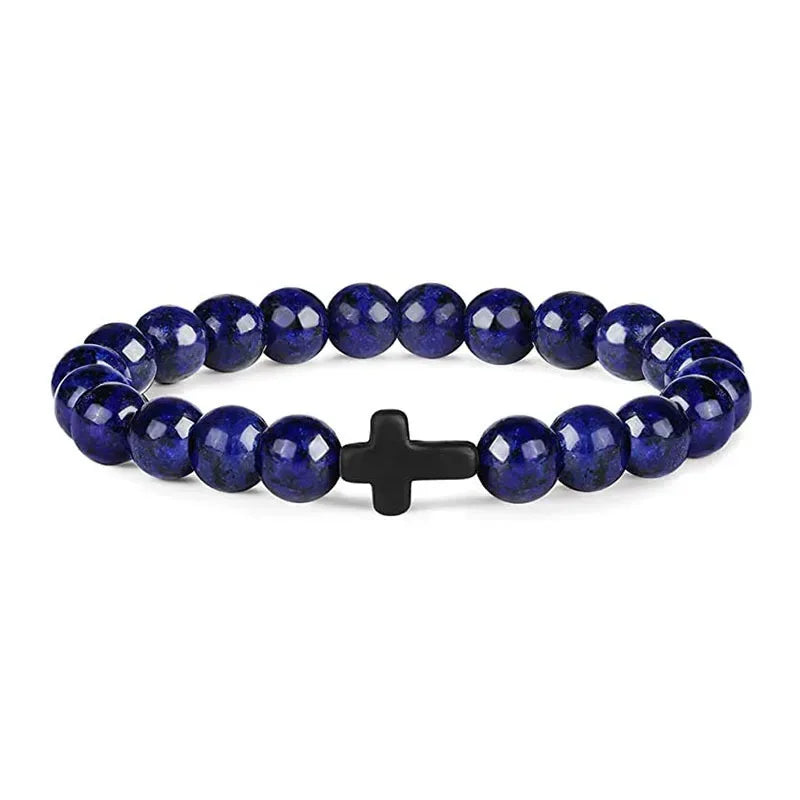 Gebet Männer Naturstein Holz Perlen Rosenkranz Hämatit Kreuz Armbänder Onyx Meditation Armband Frauen Yoga Schmuck Homme Pulsera