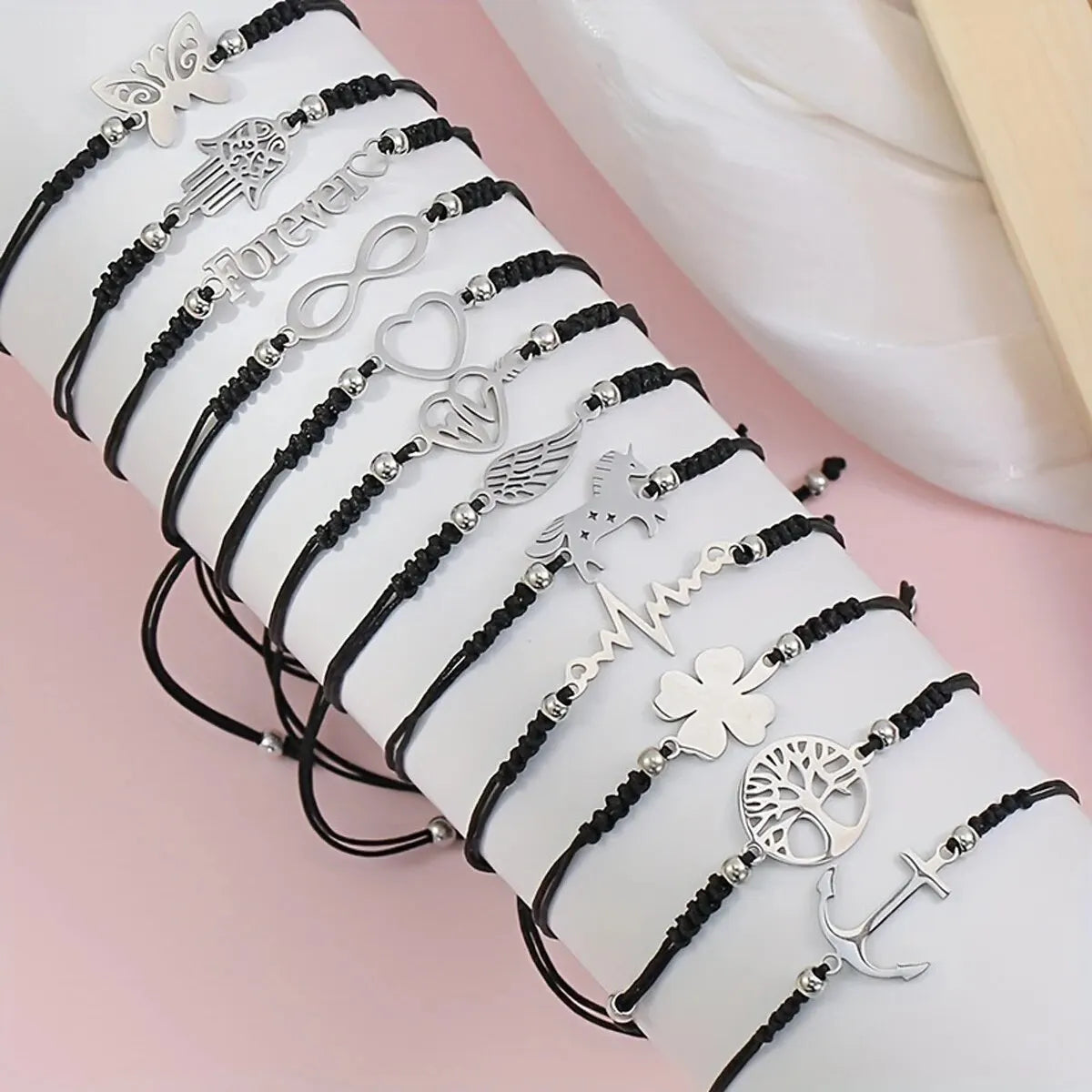 12 Stück/Set stilvolles geflochtenes Edelstahl-Charm-Armband für Männer – perfekt für den täglichen Gebrauch und das Geschenk an Familie und Freunde