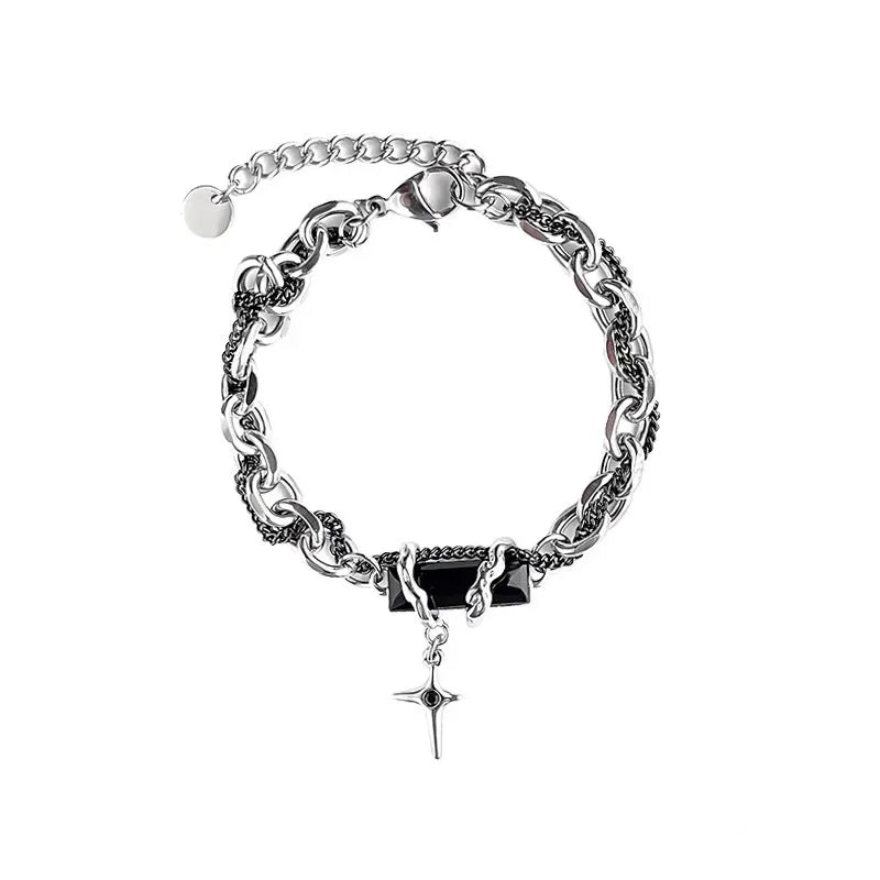 2024 Retro Schwarz Zirkon Stern Armband für Frauen Männer Geschenke Trend Titan Stahl Kette Unisex Goth Schmuck Neue Paar Zubehör