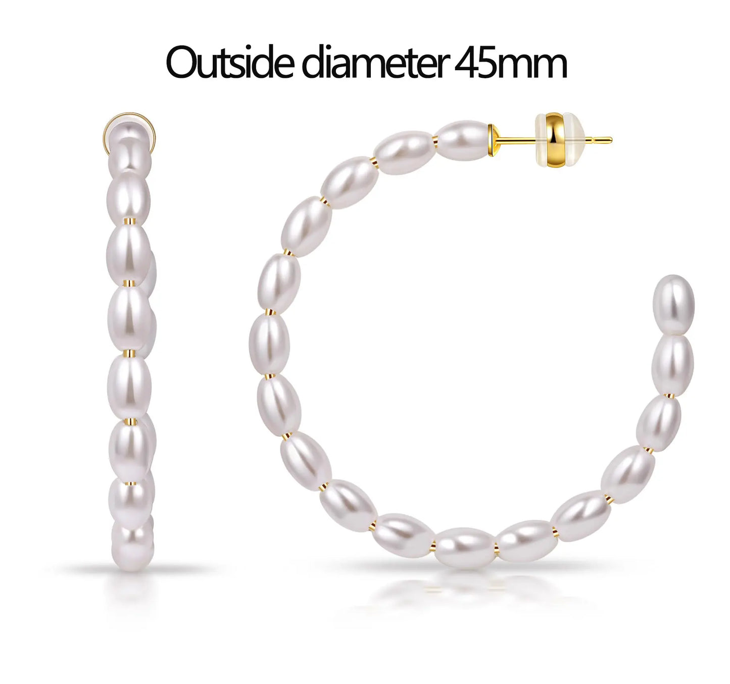 Shevalues 4 mm dicke ovale Perlen-Creolen für Damen, 925er Sterlingsilber, Nadelohrring, Schmuck, Damen-Vintage-Ohrringe als Geschenk
