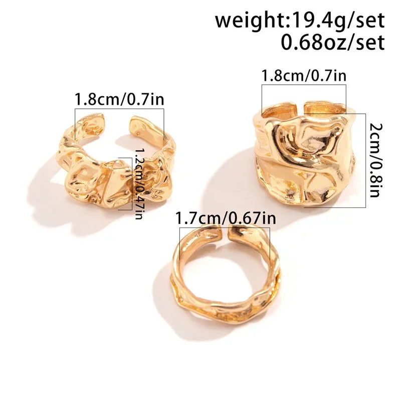 Punk Goldene Flüssigkeit Ringe Set Für Frauen Mode Unregelmäßige Welle Metall Knuckle Ringe Ästhetischen Egirl Gothic Schmuck Geburtstag Geschenke