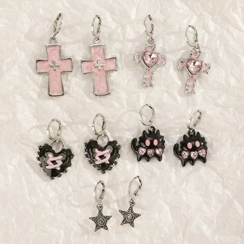 Neue Gothic Nette Harajuku Y2K Rosa Große Kreuz Anhänger Ohrringe Für Frauen Charme 2000er Jahre EMO Ästhetische Party Zubehör schmuck