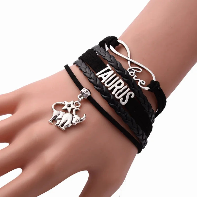 12-Sternbild-Sternzeichen, schwarzes geflochtenes Lederarmband, Krebs, Löwe, Jungfrau, Waage, gewebter Schmuck, Punk-Männer-Anhänger-Armband 2022