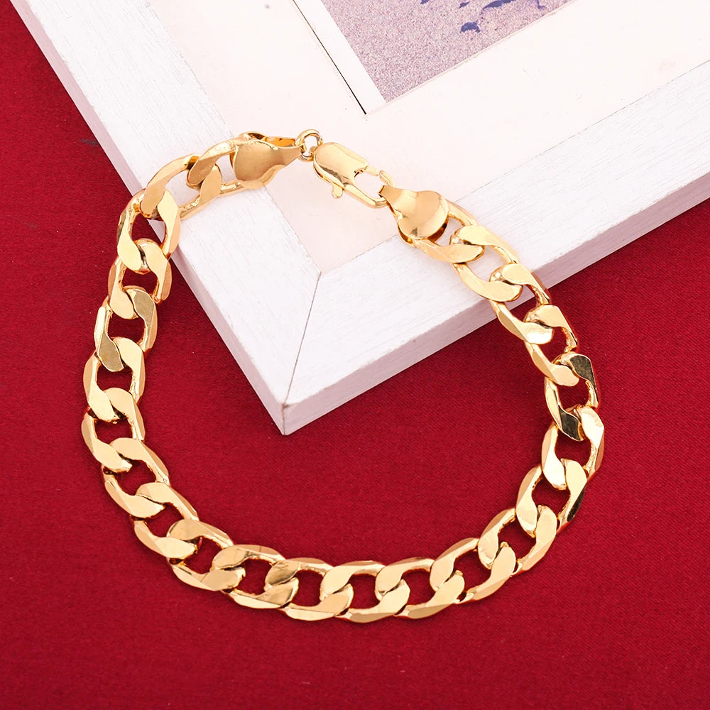 925 Sterling Silber 18 Karat vergoldet 8 mm Geometrie Kette Armbänder Halskette für Damen Herren Mode Luxus Designer Schmuckset
