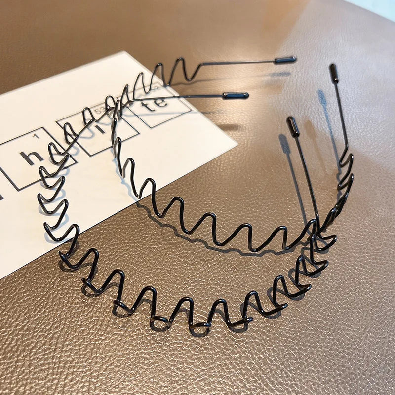 Unisex Schwarz Elastisch Rutschfest Einfache Metall Stirnbänder Für Männer Frauen Welliges Haarband Frühling Haar Hoop Mode Haar Zubehör