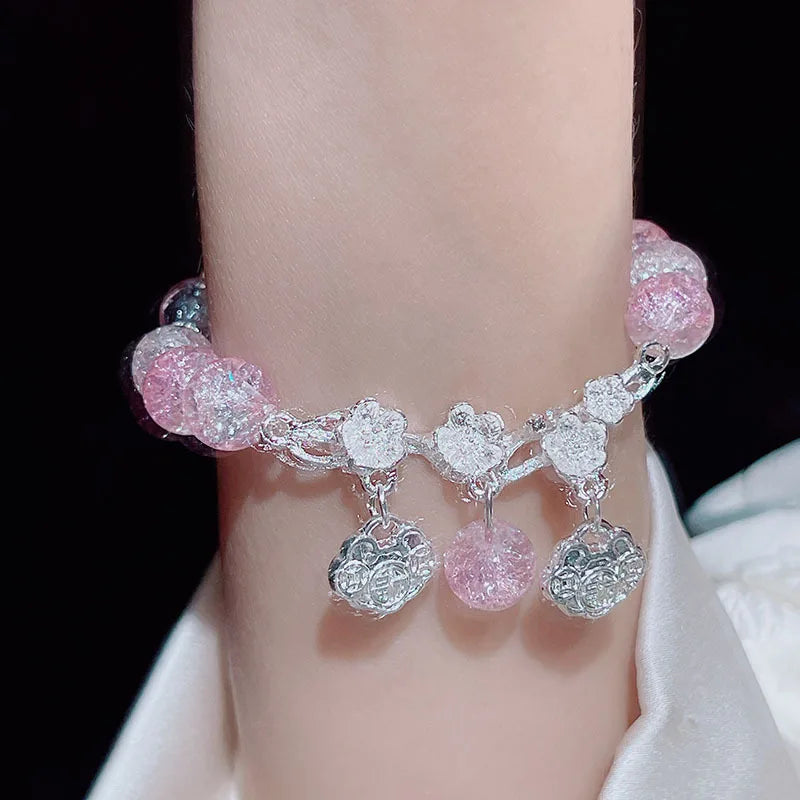 Schöne Frauen Hand Armbänder Schmetterling Herz Glocke Quaste Schloss Eis Rissige Perlen Glas Perlen Stretch Armreif Student Schmuck 1164