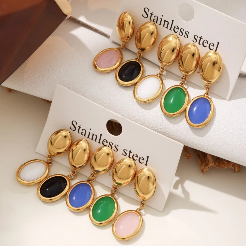 Mehrfarbige Opal-Halskette, Armband, Ohrringe für Damen, 18 Karat vergoldeter Edelstahl, Damen-Halsketten, Armbänder, Ohrringe-Set
