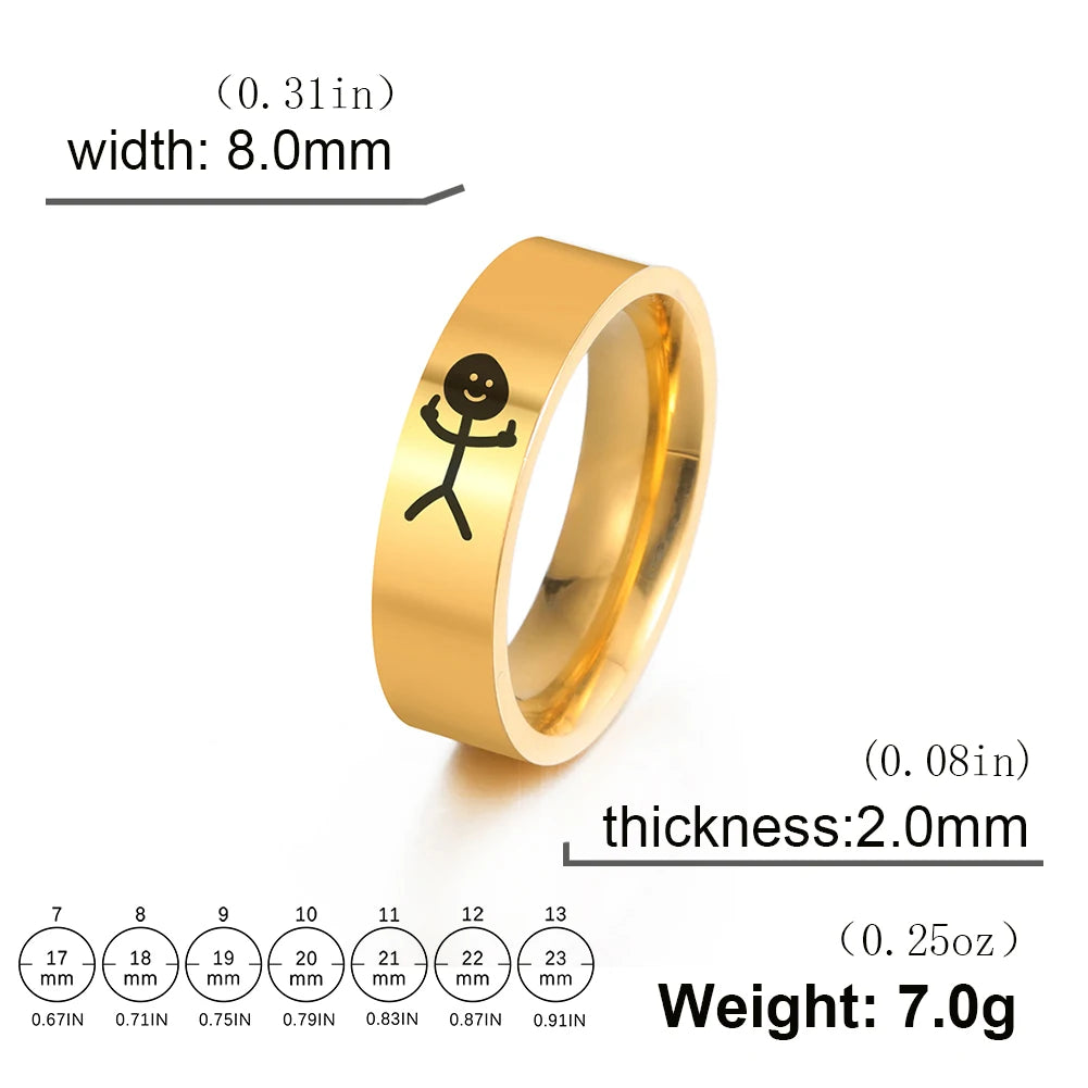 LIKGREAT Edelstahl Mittelfinger Stick man Ring Trend Fuxk Sie Doodle Ringe für Mann Paar einfache Hip Hop Schmuck Geschenk