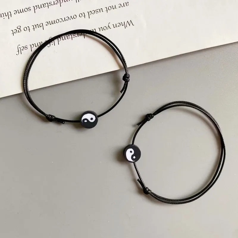 2 teile/lose Seil Armband für Frauen Männer Chinesischen Yin Yang Stil Statemet Einstellbare Mode Hand Schmuck Paar Armband Großhandel