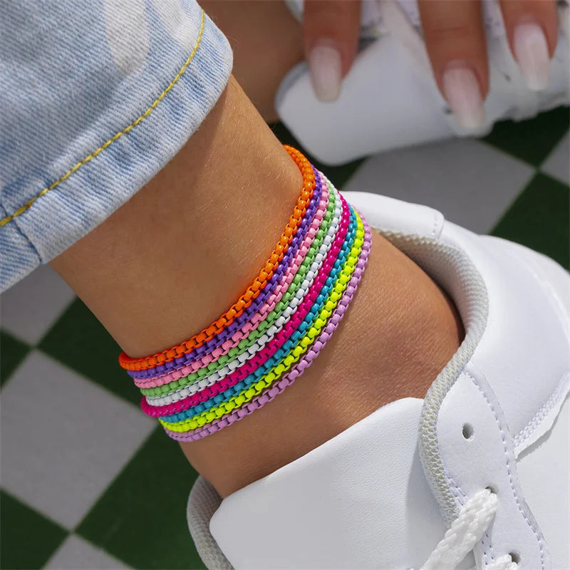 Bunte verstellbare Metallkette Fußkettchen Armband für Frauen Sommer Strand dünne Kette Knöchel Barfuß Y2K weiblicher Fußschmuck