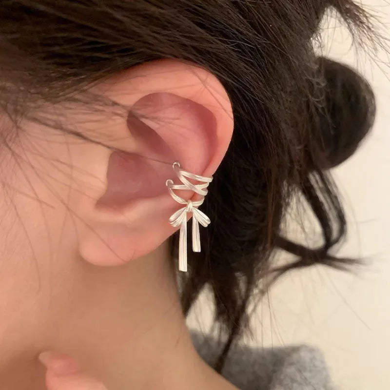 VENTFILLE 925 Sterling Silber Bogen Knoten Ohr Clip für Frauen Mädchen Band Design Ballett Stil Süße Schmuck Geschenk Dropshipping