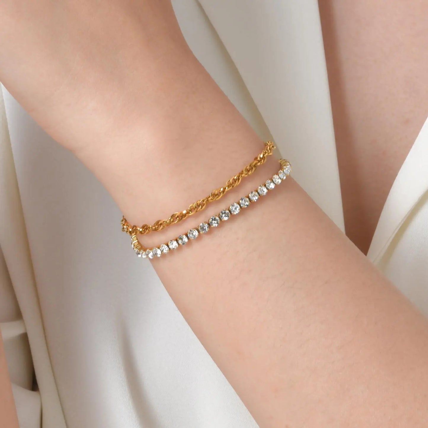 Vnox Edelstahl Zirkonia Kette Armband Für Frauen Doppel Schicht Twist Kette Charm Armband Luxus Schmuck Mädchen Geschenke