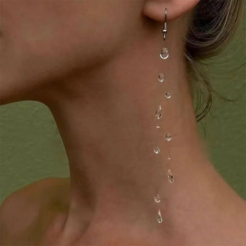Mode Transparent Wasser Tropfen Halskette Ohrringe Set für Frauen Einfache Kristall Teardrop Dünne Seil Perle Schlüsselbein Kette Schmuck
