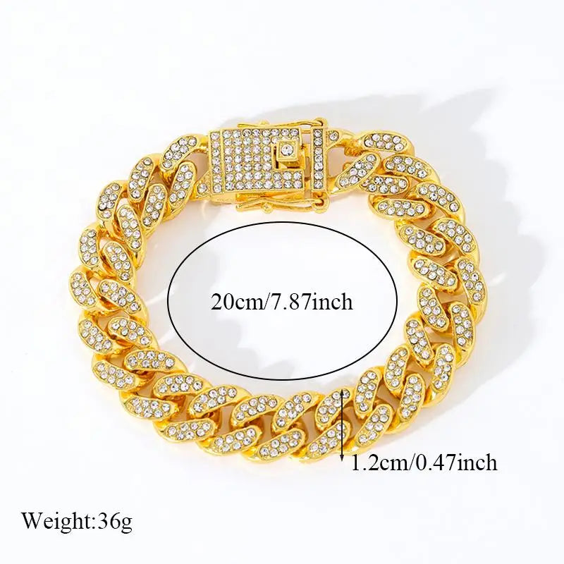 TrendMen Hiphop Rock Cuban Link Kette Armbänder Und Halsketten Für Männer Jungen Gold Farbe Metall Kristall Party Schmuck Geschenke Sets
