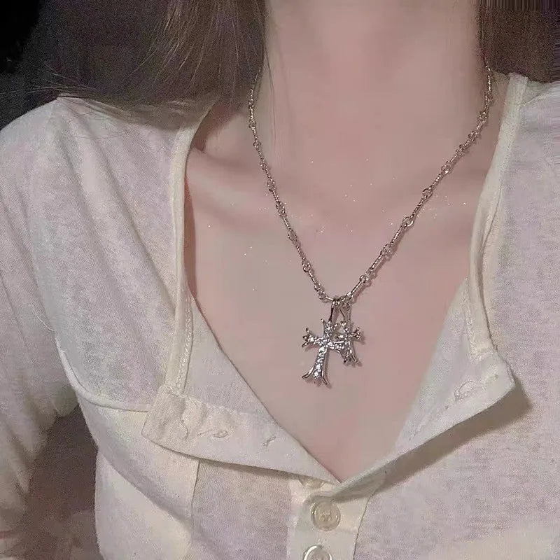 Wlp trend ige gotische Doppelkreuz Strass Anhänger Halskette für Frauen Männer Paare Hip Hop Choker Halskette Kragen Schmuck Geschenk