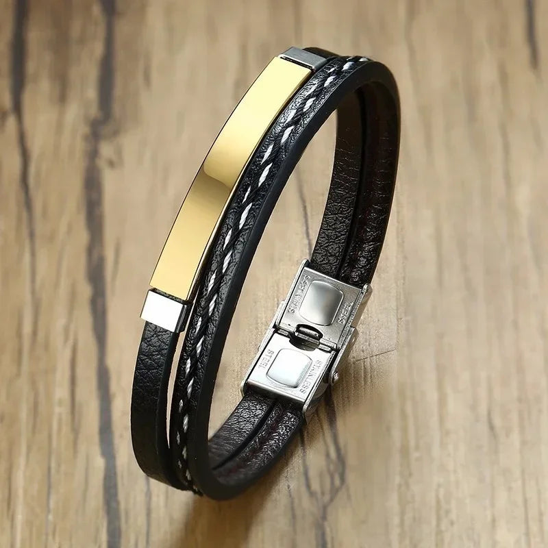 Delysia King 2021 Trendiges Herren-Armband aus Lederbekleidung, Webart, Freizeit, Farbkontrast, Edelstahl-Armreif