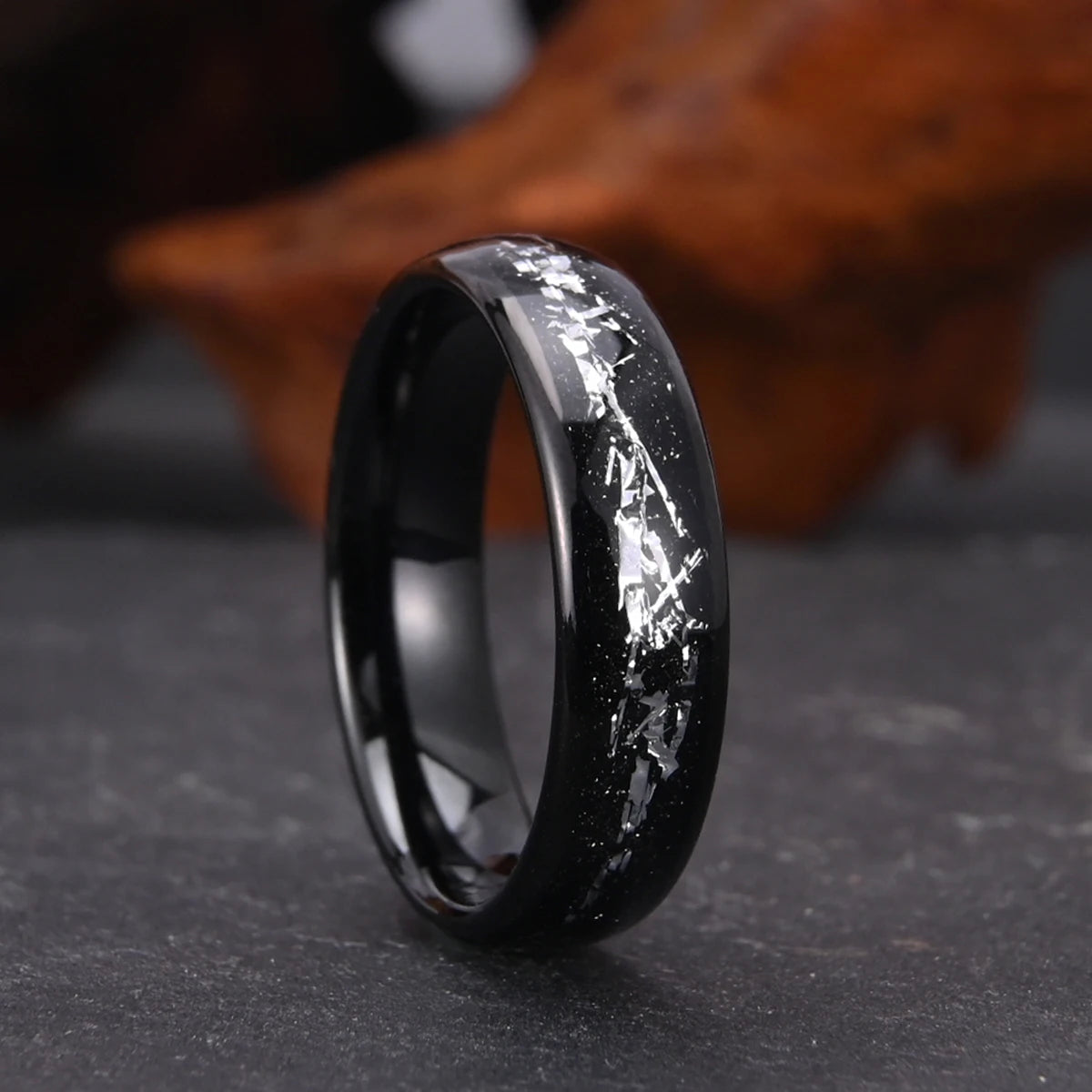 Wolfram karbid Meteorit Galaxie Ring, schwarz 6mm Herrenmode Luxus bequeme Ehering Jubiläums geschenk für Paare