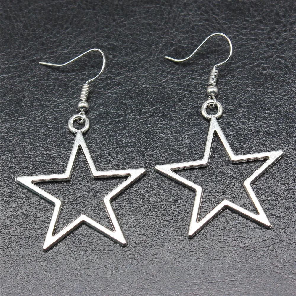 Mode Handgemachte Einfache Design Antike Silber Farbe Hohl Stern Anhänger Ohrringe Frauen Vintage Tropfen Ohrringe