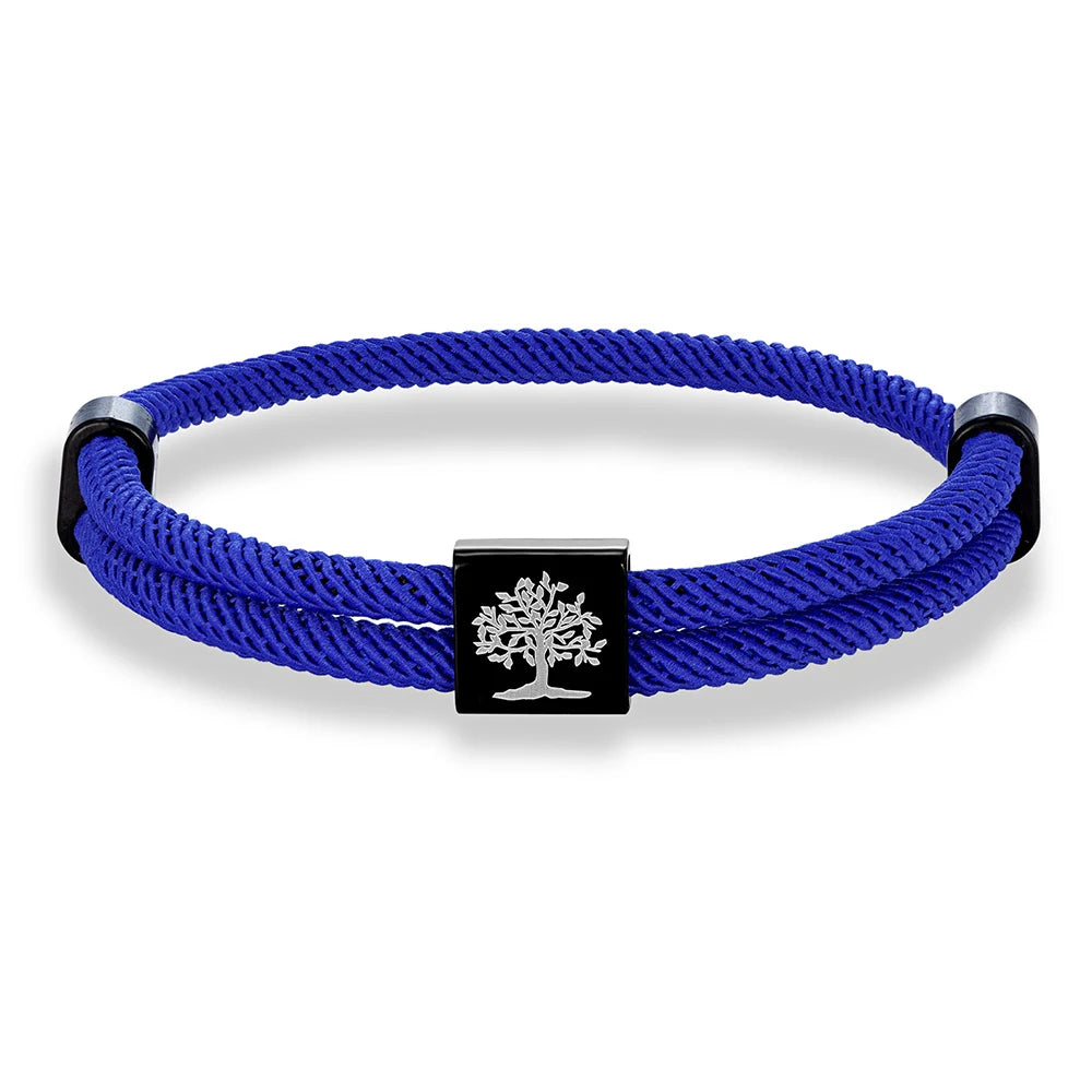 MKENDN Handgefertigtes marineblaues geflochtenes Seilarmband aus Edelstahl. Der Baum des Lebens, quadratische Armbänder für Männer und Frauen, Paarschmuck