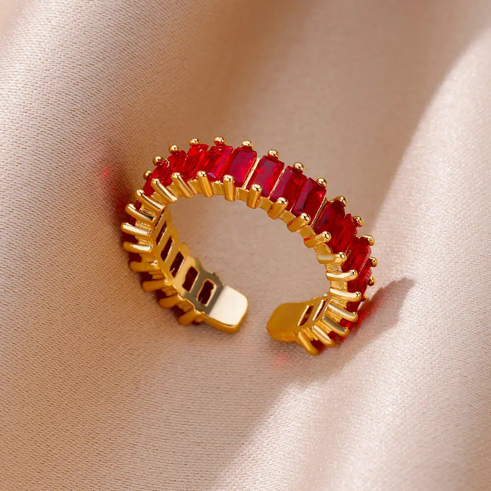Farbige Kubikzircon Quadrat Ringe Für Frauen Männer Edelstahl Gold Farbe Kristall Hochzeit Ring Luxus Schmuck Geschenk bague femme