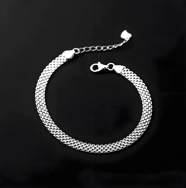 925 Sterling Silber Armbänder Mesh Kette für Frauen Männer Hochzeit Dame Edler Hübscher Schmuck Mode Schöne Kette 20 cm 8 Zoll
