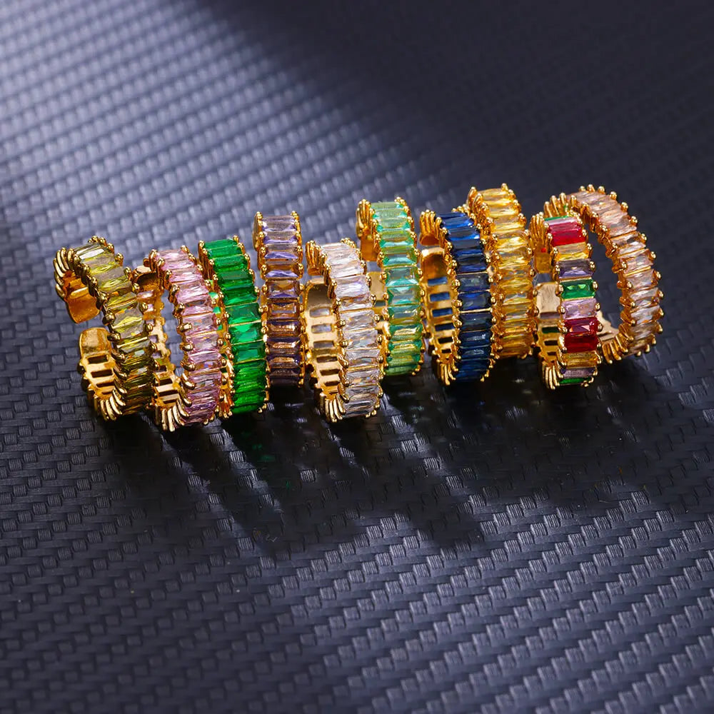 Farbige Kubikzircon Quadrat Ringe Für Frauen Männer Edelstahl Gold Farbe Kristall Hochzeit Ring Luxus Schmuck Geschenk bague femme