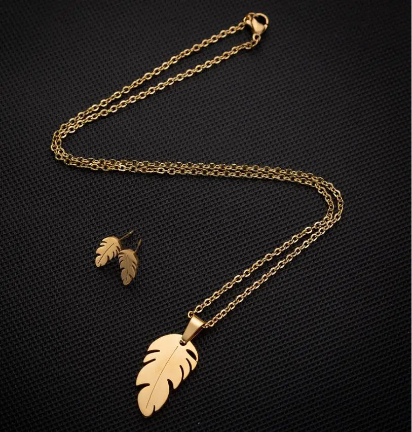 Set Schmuck Edelstahl Frau Boho Vintage Monstera Blätter Blume Pflanze Diy Anhänger Charms Ohrringe Und Halskette Set
