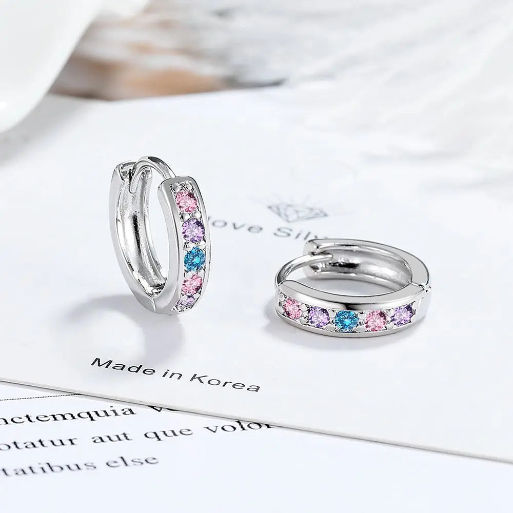 Ring-Ohrringe aus 925er-Sterlingsilber mit Regenbogen-Zirkon für Damen, eleganter Schmuck, Großhandel, Accessoires, Schmuck, verhindert Allergien