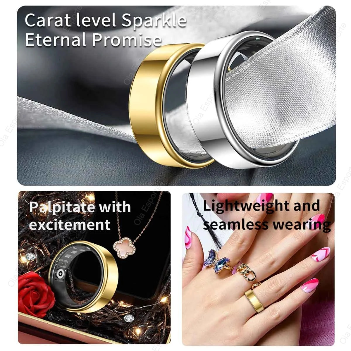 2025 Neu für Xiaomi Smart Ring Männer Frauen, Herzfrequenz- und Blutsauerstoffmonitor Smartring IP68 & 5ATM wasserdicht, Multi-Sport-Modus