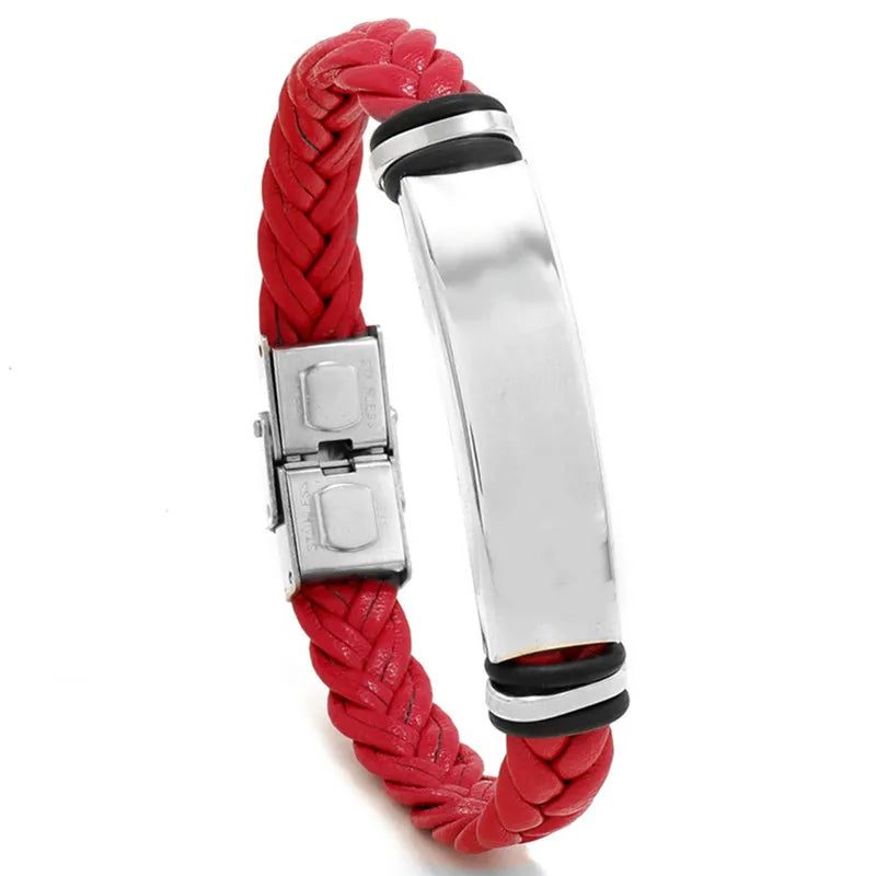 Edelstahlarmband, schlichtes, lässiges, gewebtes Lederarmband, Titan-Stahl, Lederarmband, Armband für Herren, Edelstahl