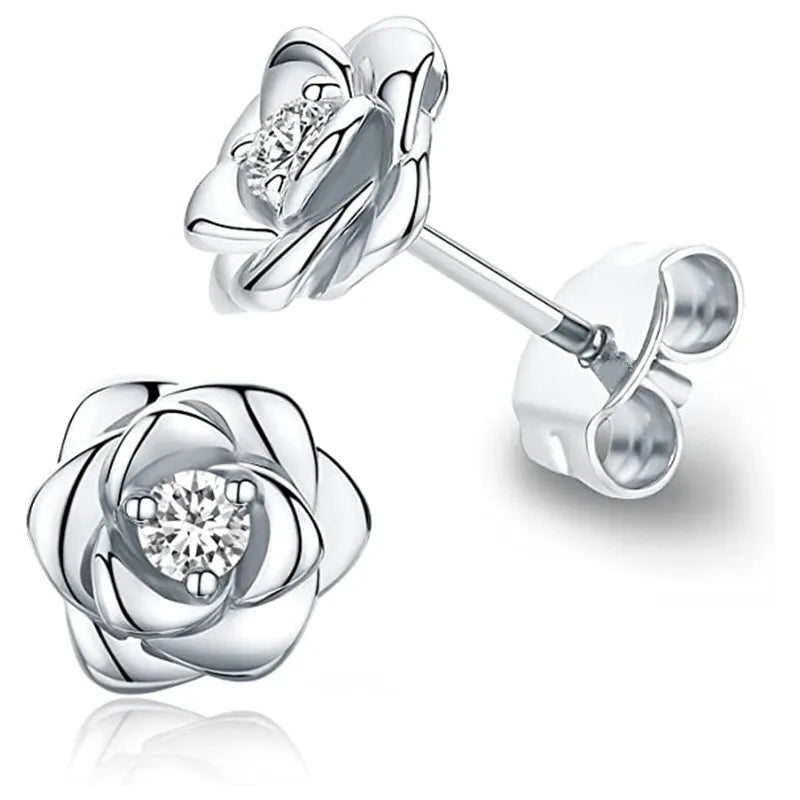 Huitan Exquisite Rose Ohrstecker für Frauen Luxus Funkelnden Zirkonia Temperament Süße Blume Ohrringe Modeschmuck