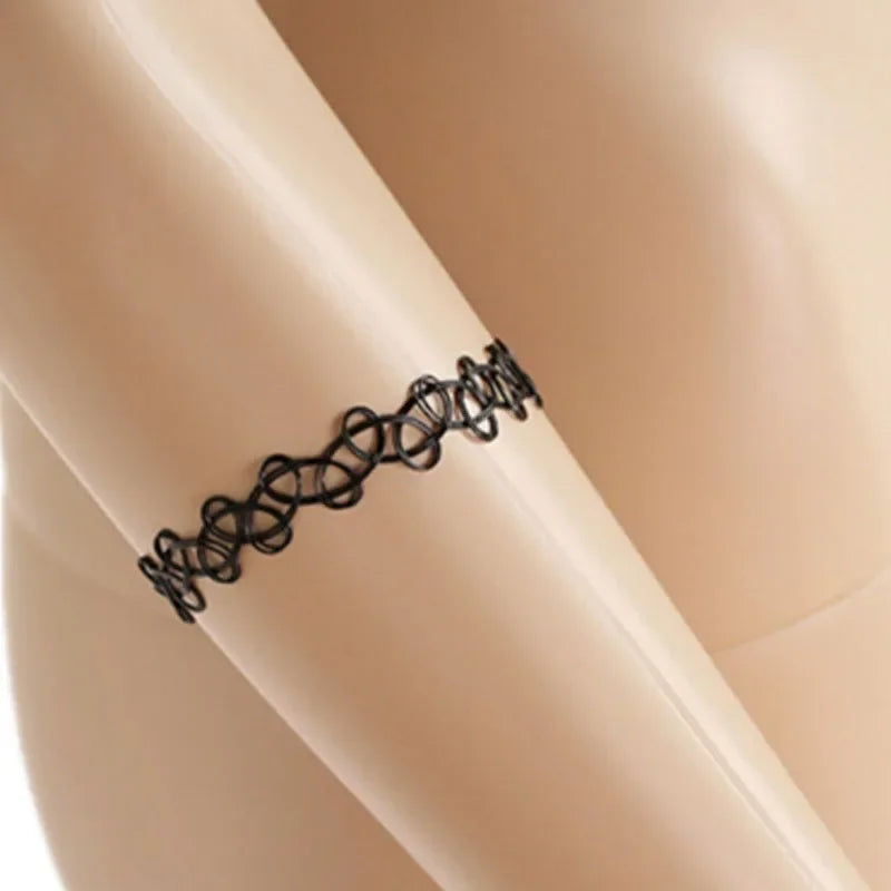 Vintage Stretch Tattoo schwarz hohle Armbänder Punk Retro Gothic elastische Bijoux für Frauen Dame Geschenk Modeschmuck