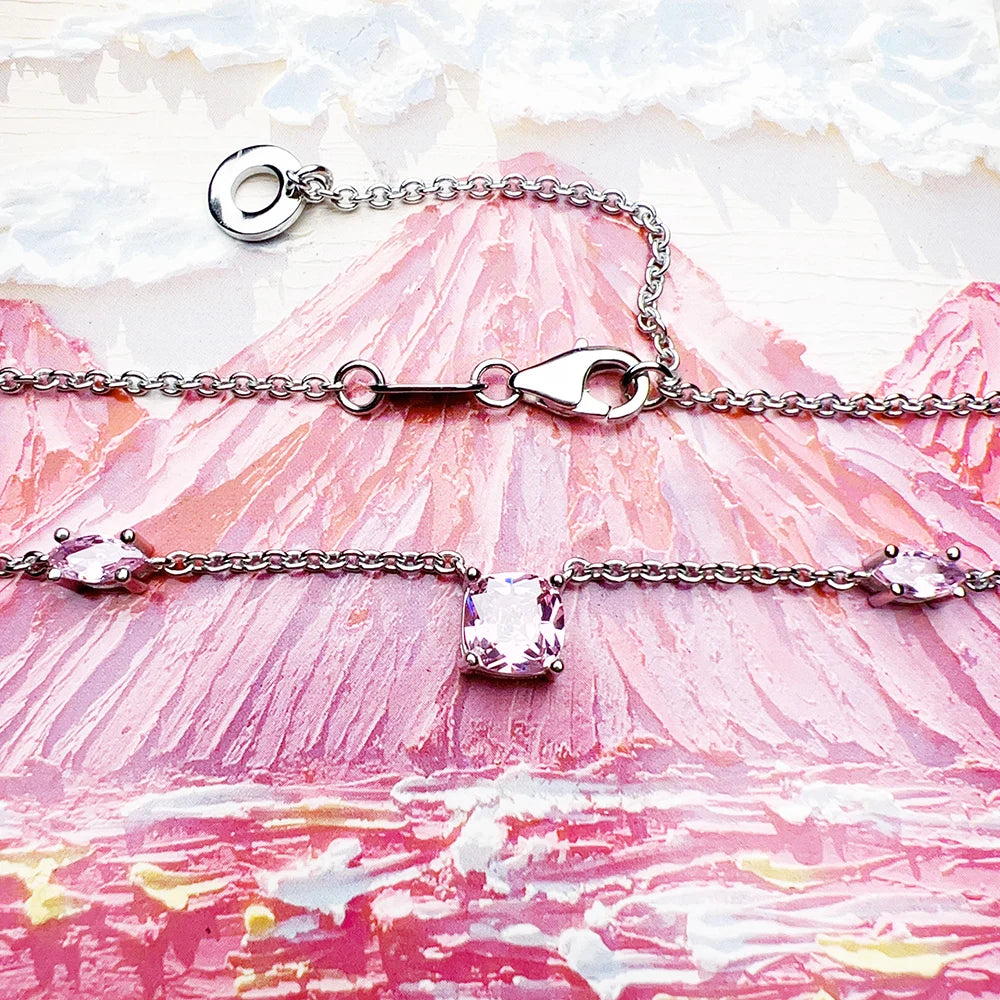 Rosa Stein-Halskette und Ohrring-Schmuckset, Frühling, brandneues 925er-Sterlingsilber, romantisches Geschenk für Frauen