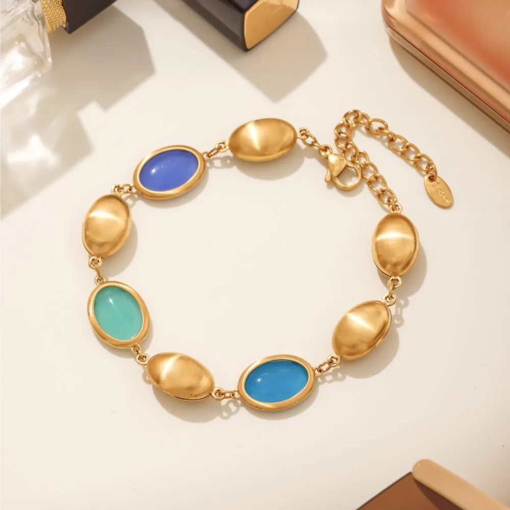 Mehrfarbige Opal-Halskette, Armband, Ohrringe für Damen, 18 Karat vergoldeter Edelstahl, Damen-Halsketten, Armbänder, Ohrringe-Set